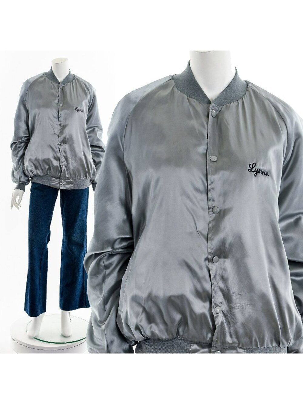 Men's Grey and Silver Bomber Jacket